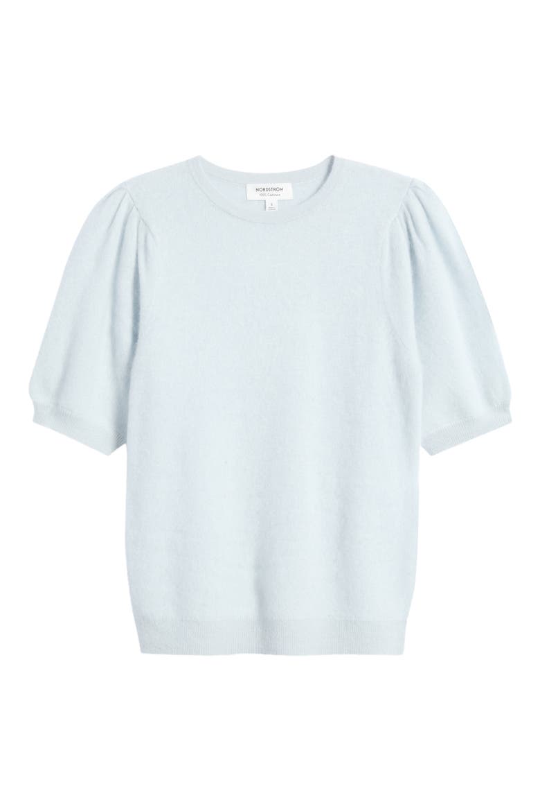 Femme Short Sleeve Brushed Cashmere Sweater, Alternate, color, BLUE XENON