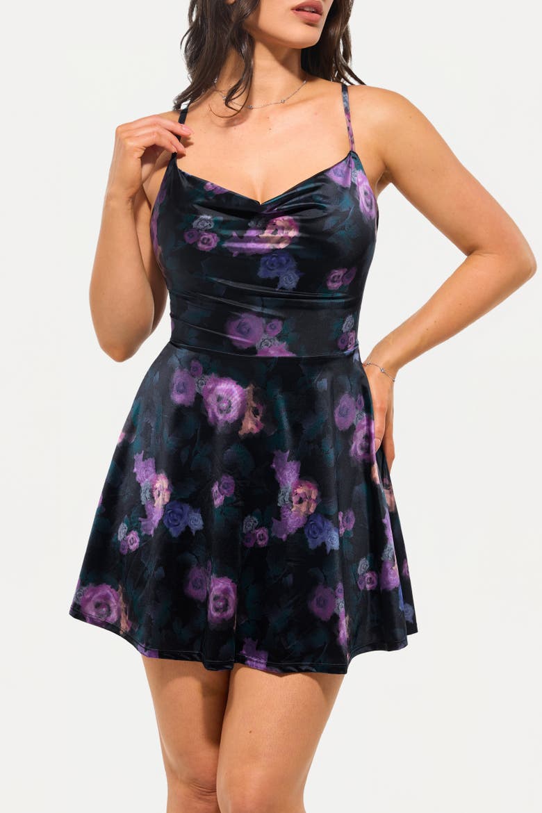 Sequin Cowl Neck Cocktail & Party Fit & Flare Shapewear Mini Dress, Alternate, color, Flora