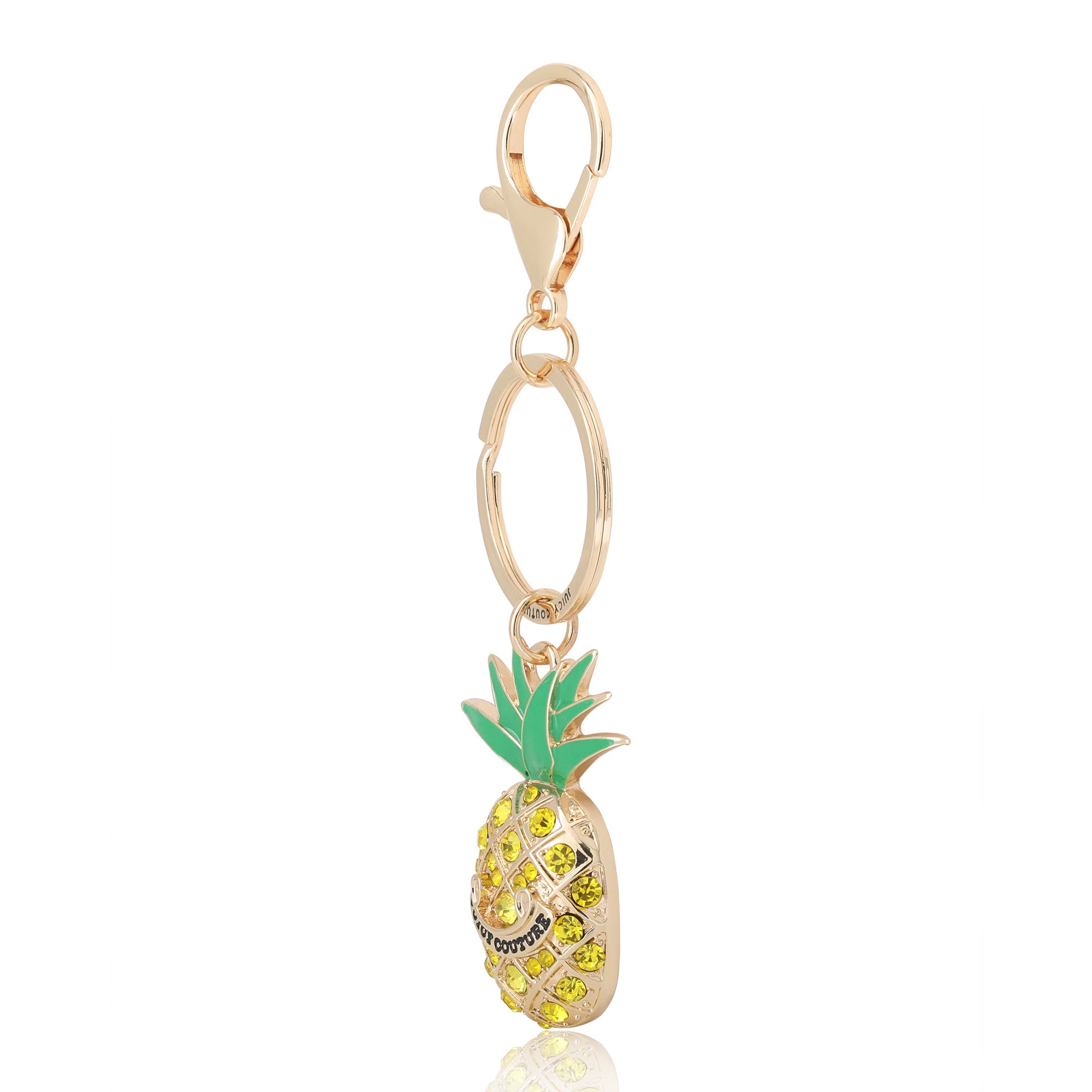 Juicy Couture Crystal Pineapple Keychain, Gold-Tone with Green Enamel Leaves, Alternate, color, Multicolor