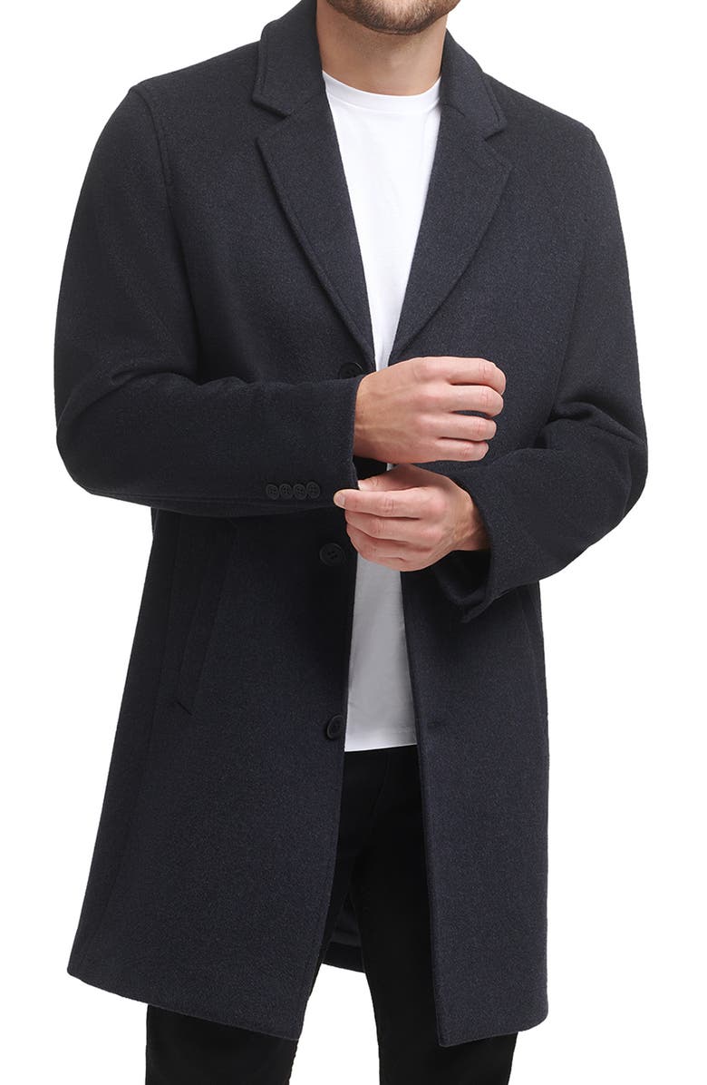 Cole Haan Classic Wool Blend Plush Notched Collar Coat, Alternate, color, Dark Heather Grey