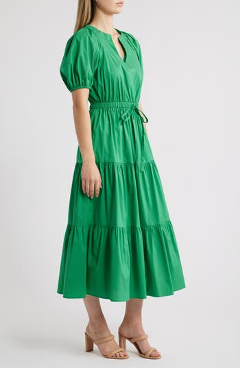 Tiered Puff Sleeve Midi Dress