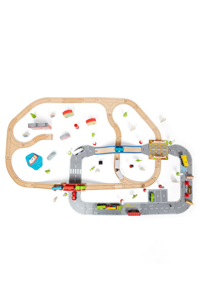Bigjigs Rail City Road and Railway Set, Alternate, color, Brown