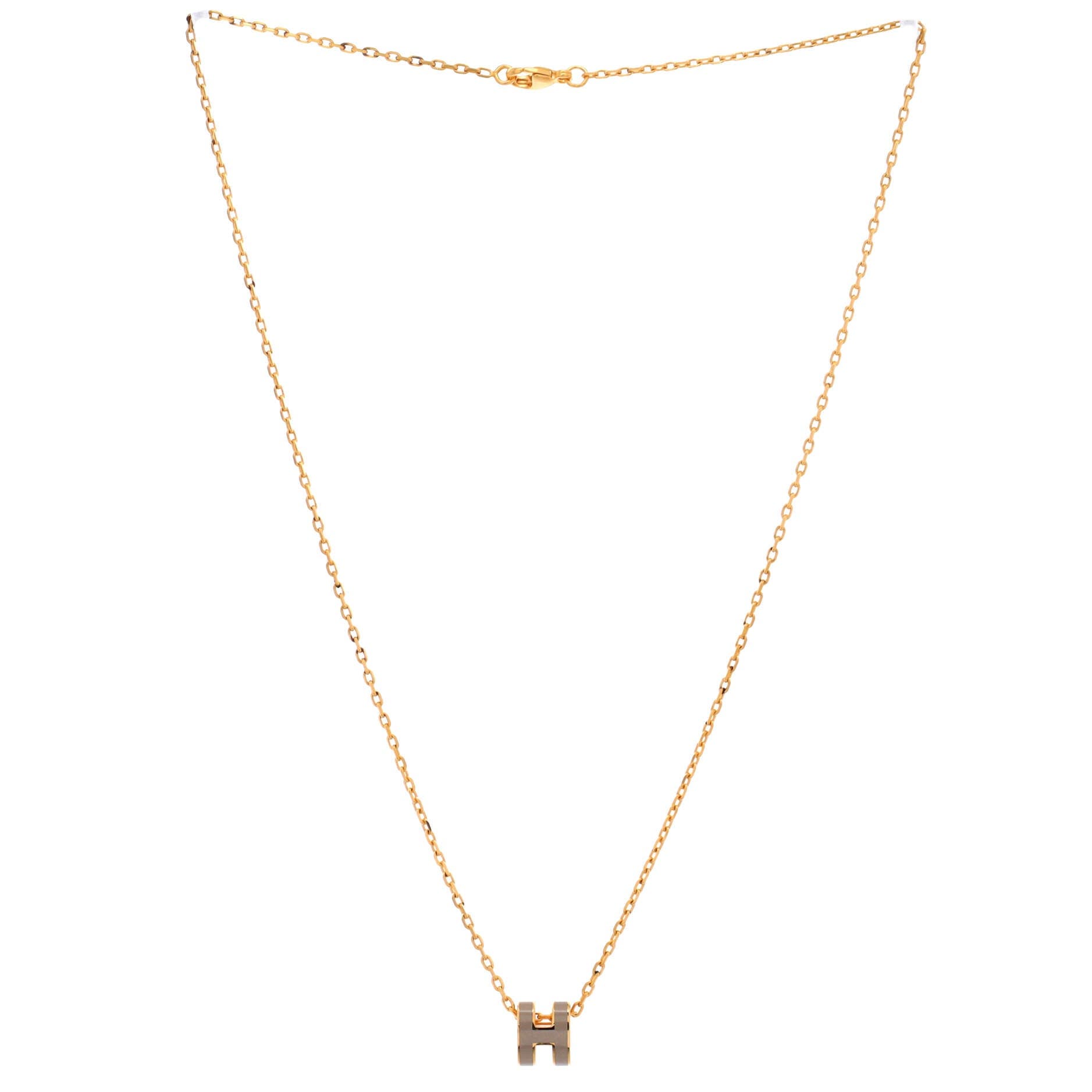 Pre-Owned Hermes Pop H Pendant Chain Necklace Metal and Enamel Mini, Alternate, color, Gold