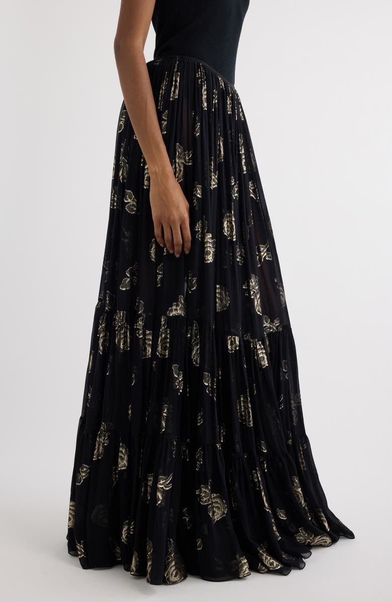 Rose Metallic Silk Fil Coupé Maxi Skirt