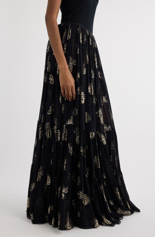 Shop Chloé Rose Metallic Silk Fil Coupé Maxi Skirt In Black