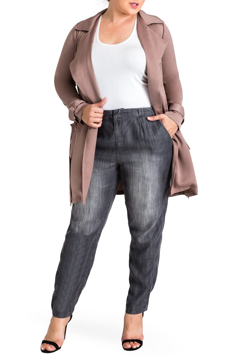 Louise High Rise Pleat Denim Crop Pants, Alternate, color, GREY