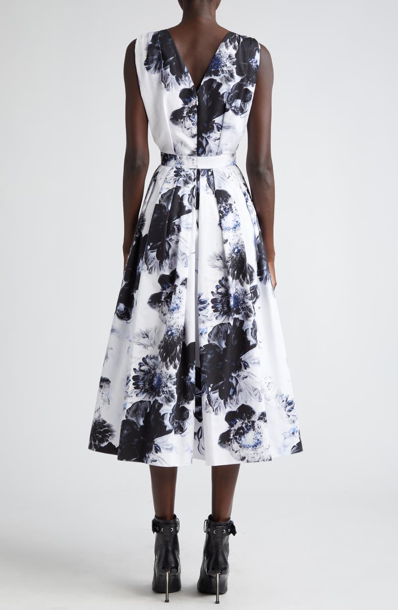 McQueen Chiaroscuro Floral Cotton Poplin Fit & Flare Dress, Alternate, color,