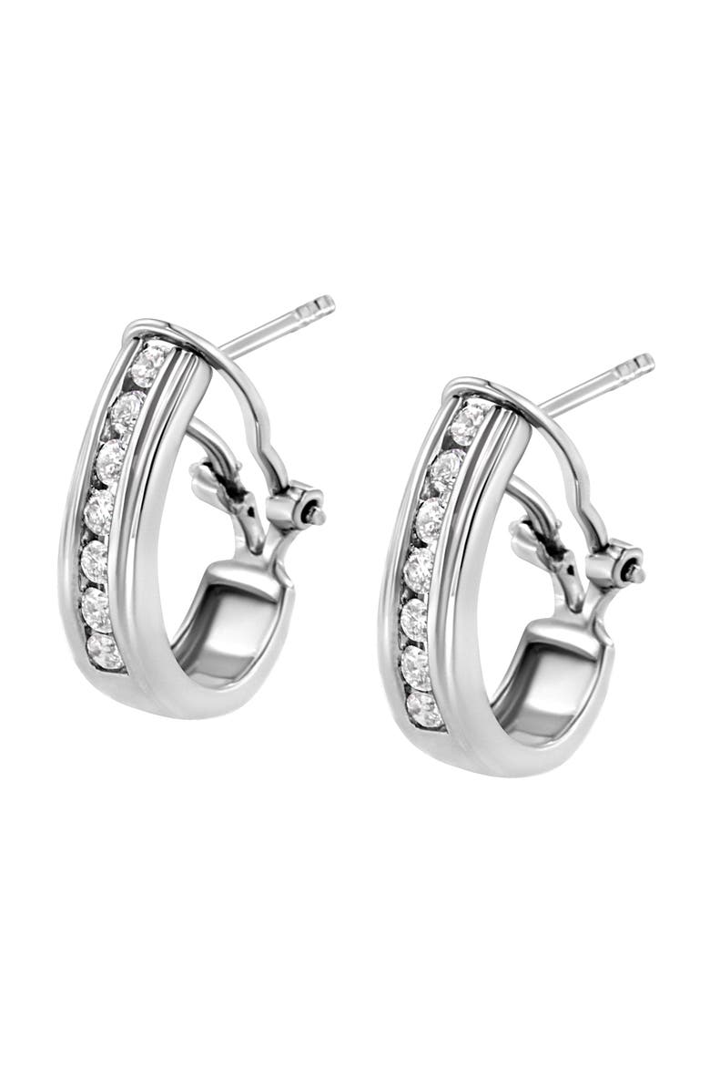 Haus of Brilliance Silver Channel 1/2 Ct Lab Grown Diamond Omega Back Huggy Hoop Earrings, Alternate, color, White