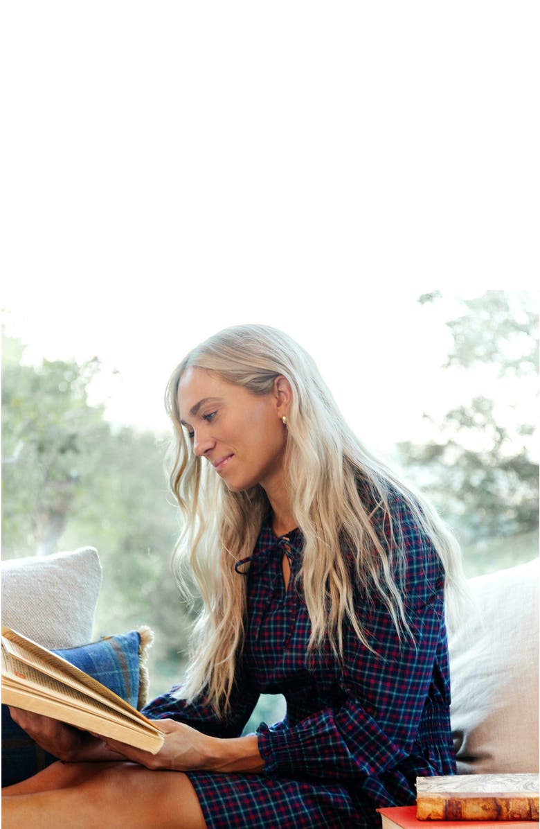 Hope & Henry Women's Smocked Keyhole Dress, Alternate, color, Navy Holiday Check