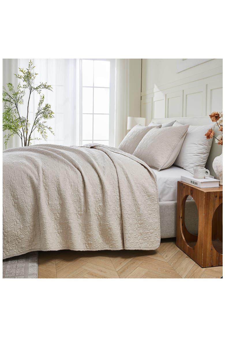Flavia Cotton Stitched Quilt, Main, color, TAUPE