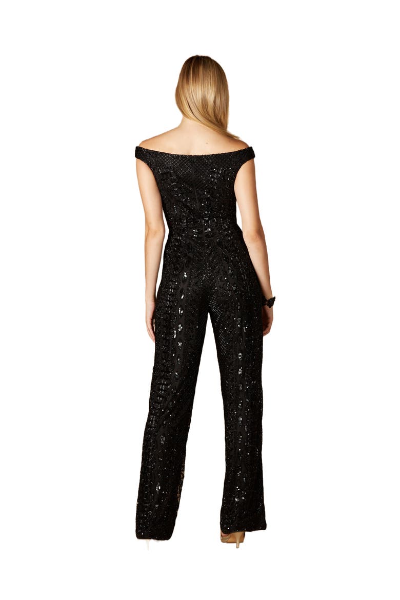 Beaded Off Shoulder Jumpsuit, Alternate, color, Black