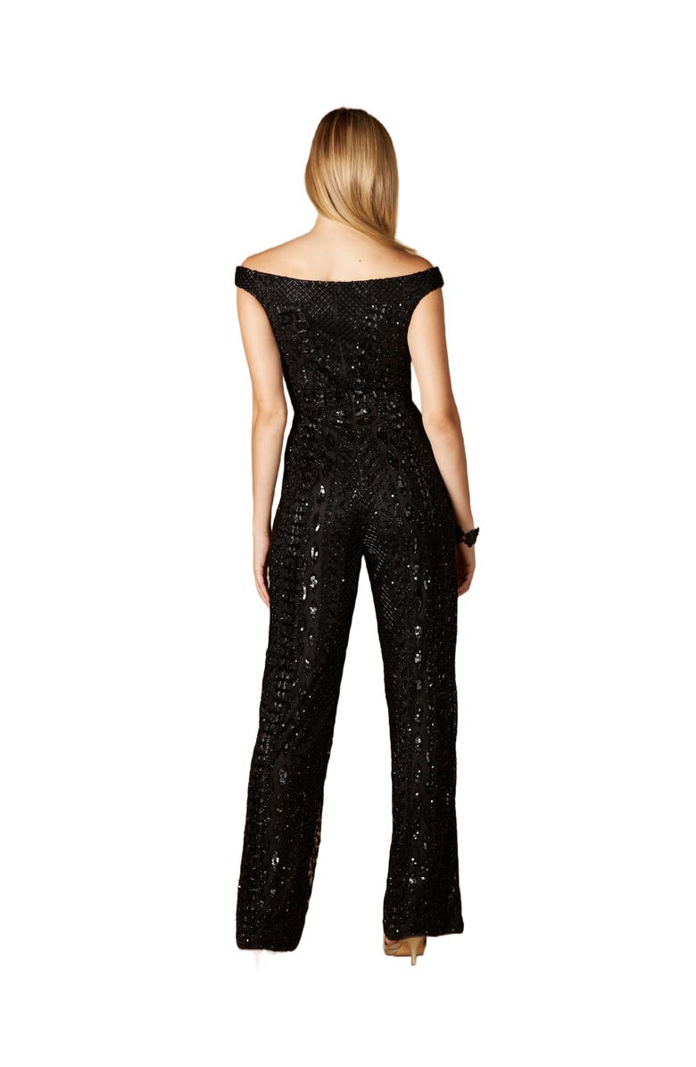 LARA New York Beaded Off Shoulder Jumpsuit, Alternate, color, Black