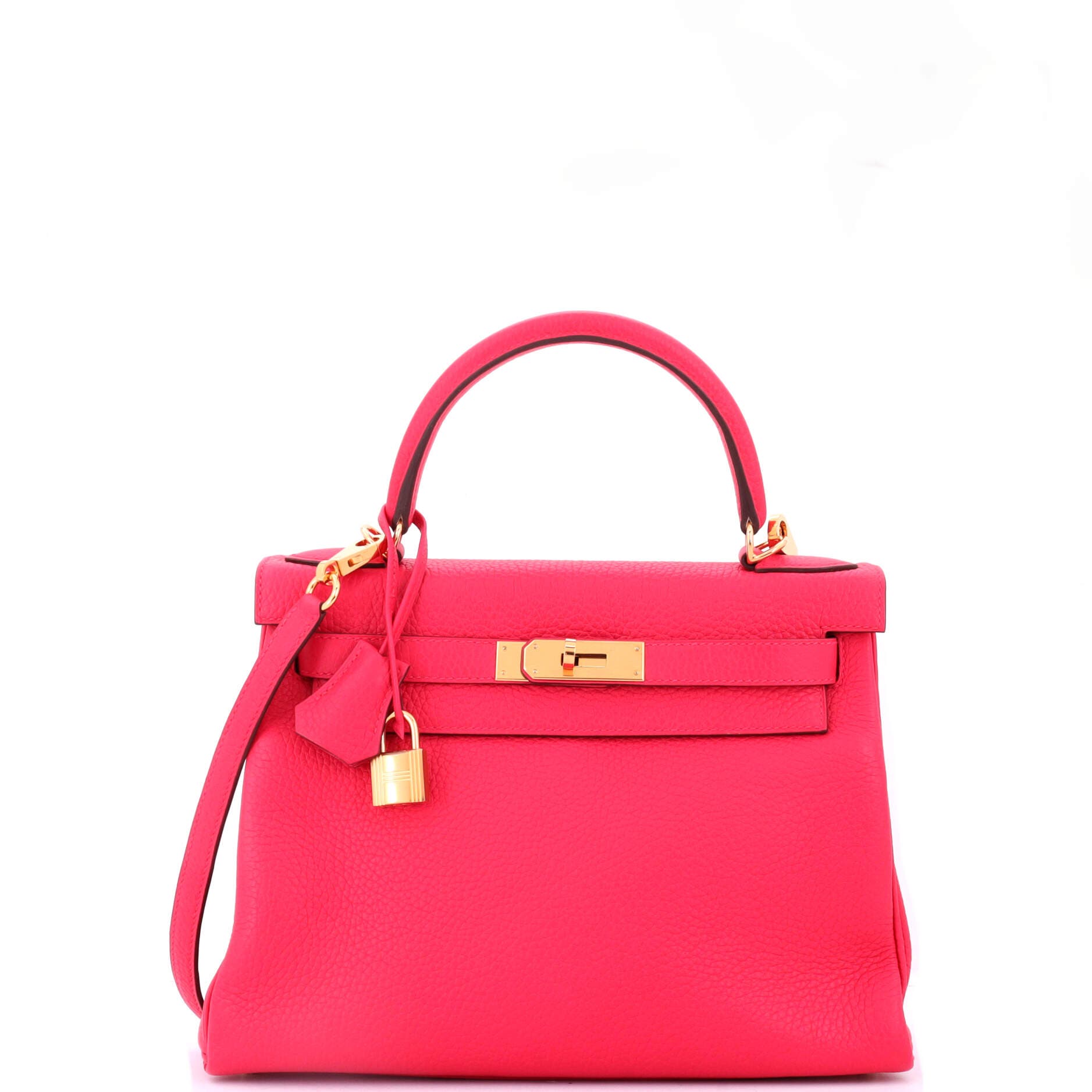 Pre-Owned Hermes Kelly Handbag Pink Clemence with Gold Hardware 28, Main, color, Rose Extreme