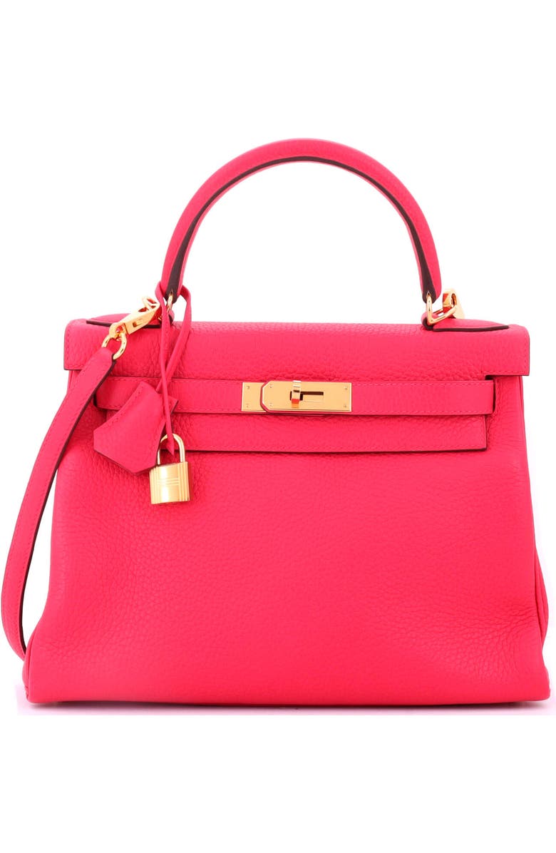 Pre-Owned Hermes Kelly Handbag Pink Clemence with Gold Hardware 28, Main, color, Rose Extreme