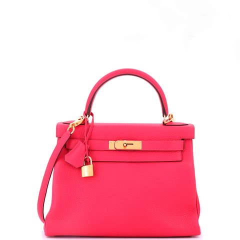 Kelly Handbag Pink Clemence with Gold Hardware 28