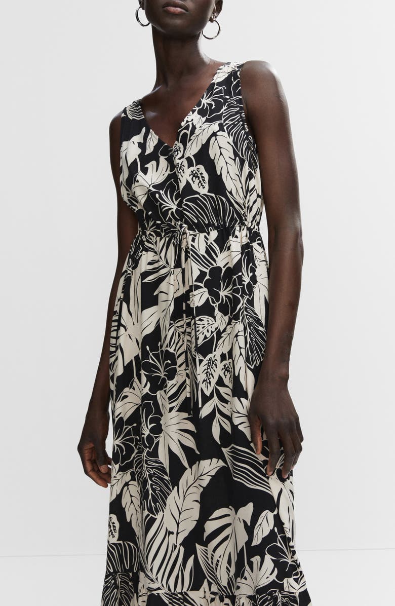 MANGO Floral Drawstring Waist Midi Dress, Alternate, color, 