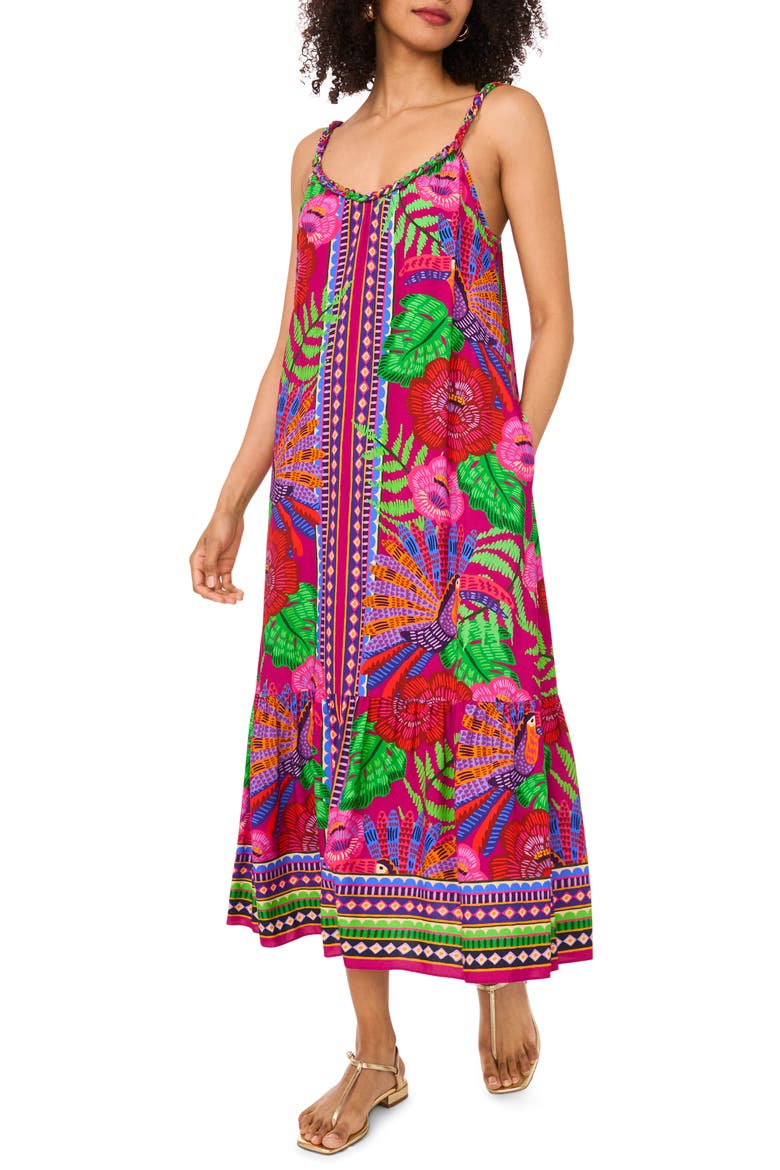 Braid Trim Maxi Dress, Main, color, FUCHSIA PINK