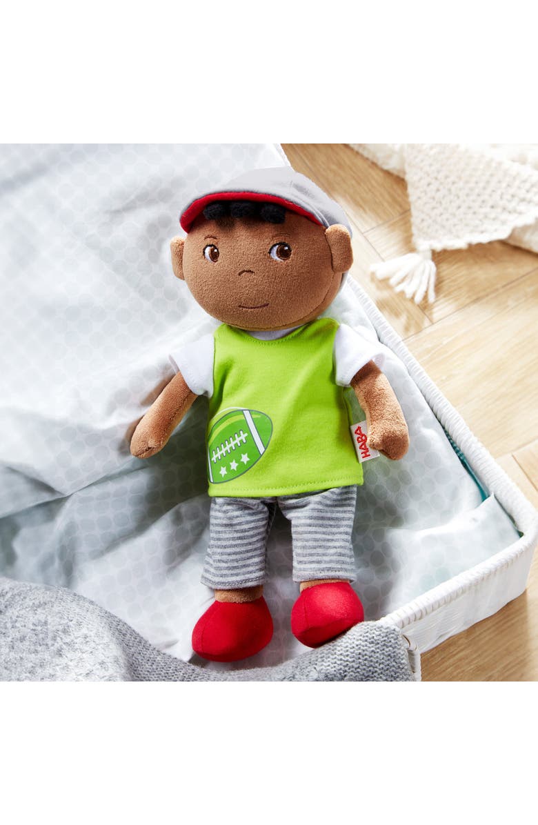 HABA Soft Doll Mason - 11.5" Plush Baby Boy Toy with Black Hair for Ages 6 Months and Up, First Doll Gift for Kids, Machine Washable, Alternate, color, Multi