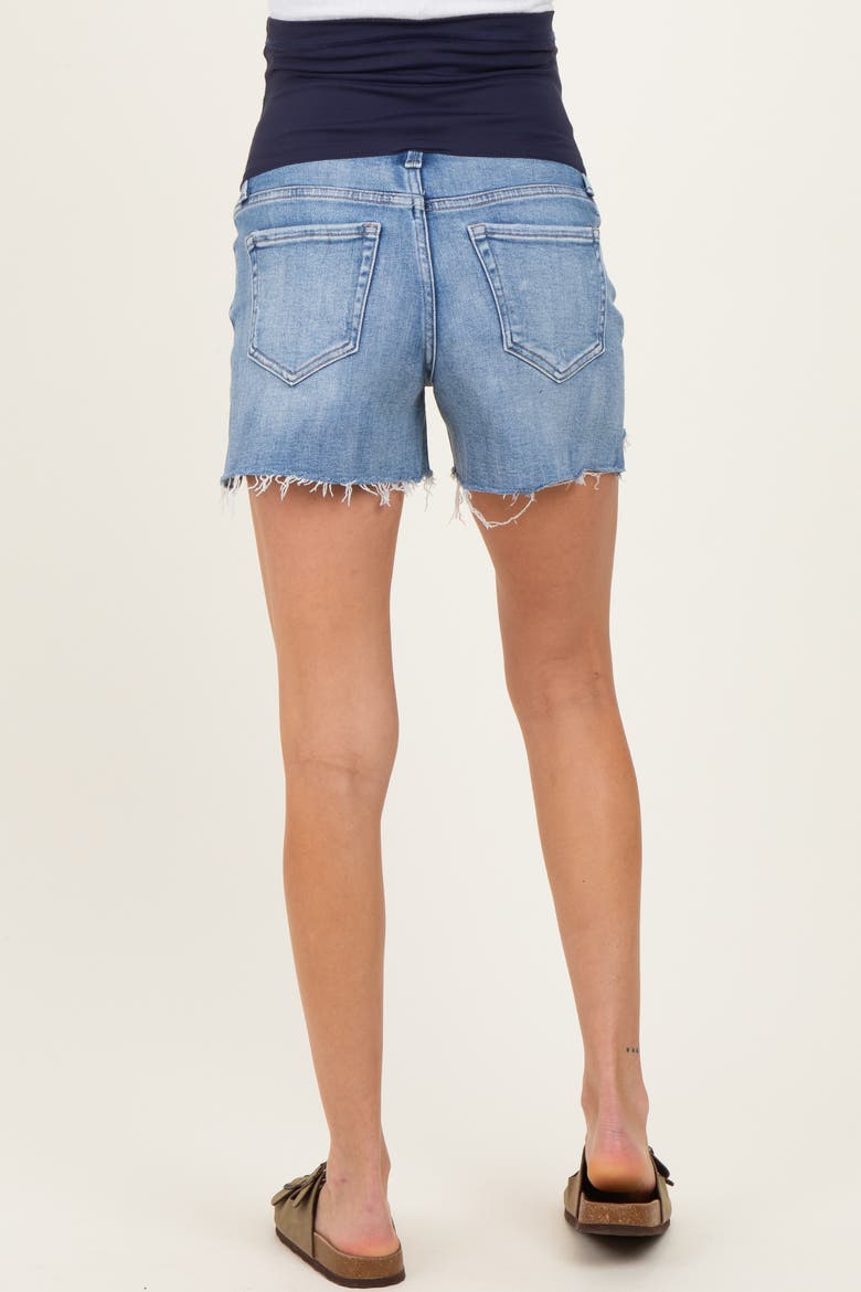 Distressed Frayed Hem Maternity Jean Shorts, Alternate, color, Blue