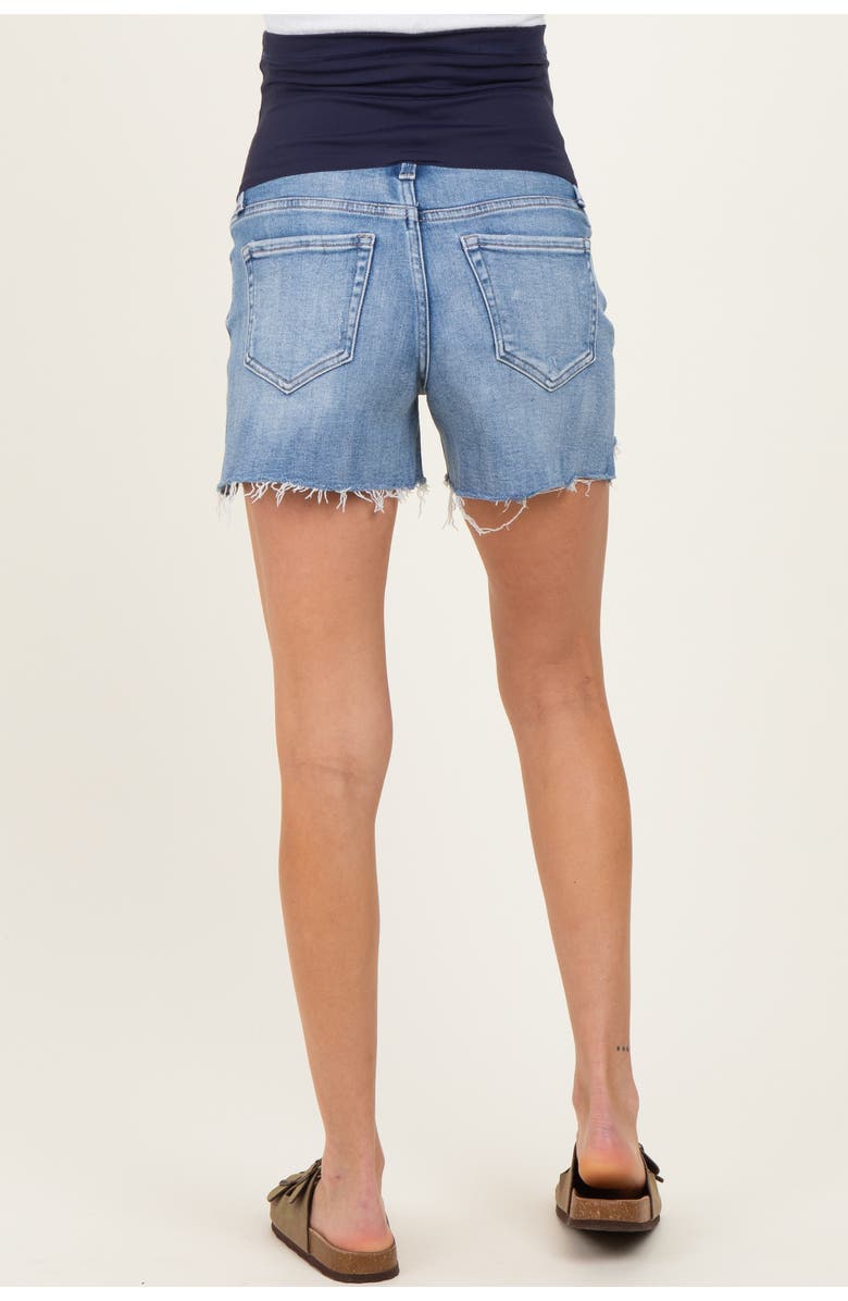 PinkBlush Distressed Frayed Hem Maternity Jean Shorts, Alternate, color, Blue