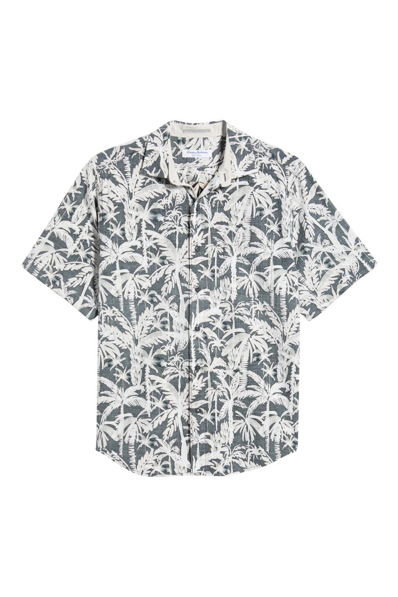 Nova Wave Nero Palms Short Sleeve Seersucker Button-Up Shirt, Alternate, color, BLACK