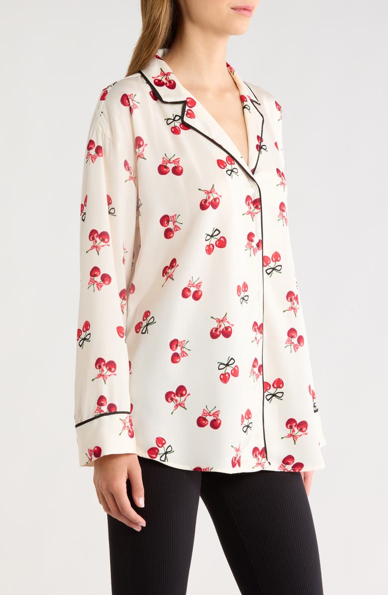 Florence by Mills Dream Satin Pajama Shirt, Alternate, color, Jet Stream Cherry