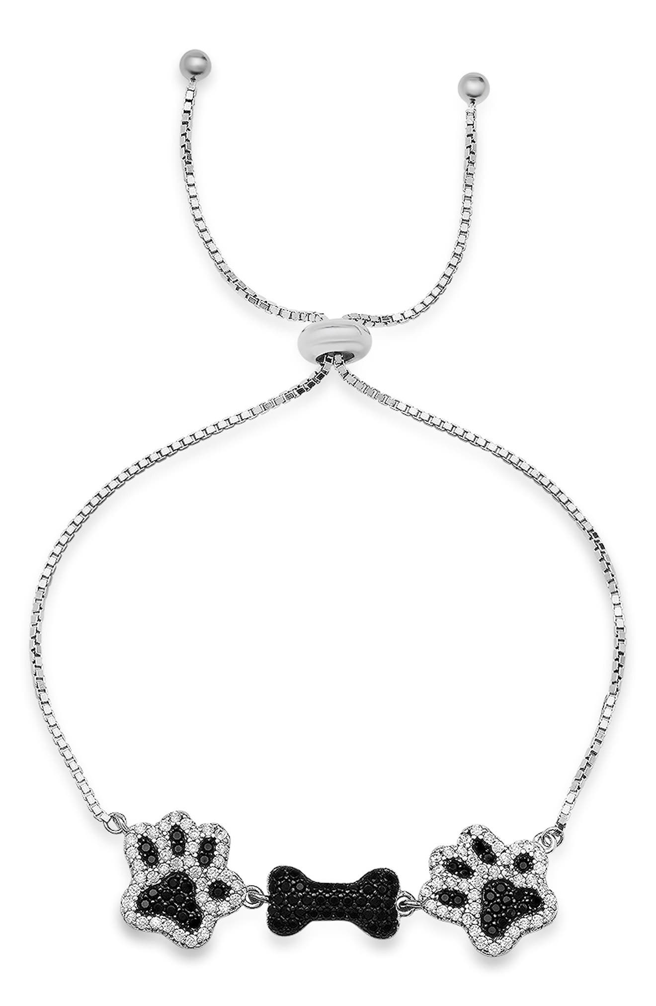 Queen Jewels Sterling Silver Cubic Zirconia Doggy Paw & Treat Slider Bracelet