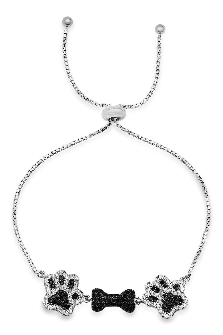 Sterling Silver Cubic Zirconia Doggy Paw & Treat Slider Bracelet, Main, color, SILVER