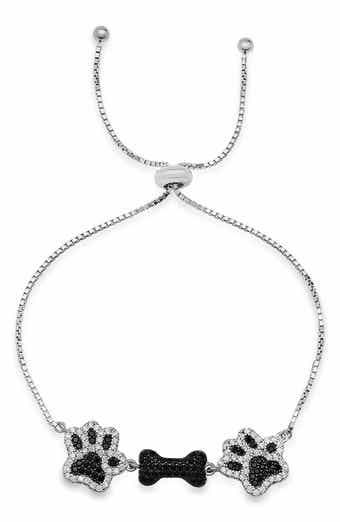 Sterling Silver Cubic Zirconia Doggy Paw & Treat Slider Bracelet