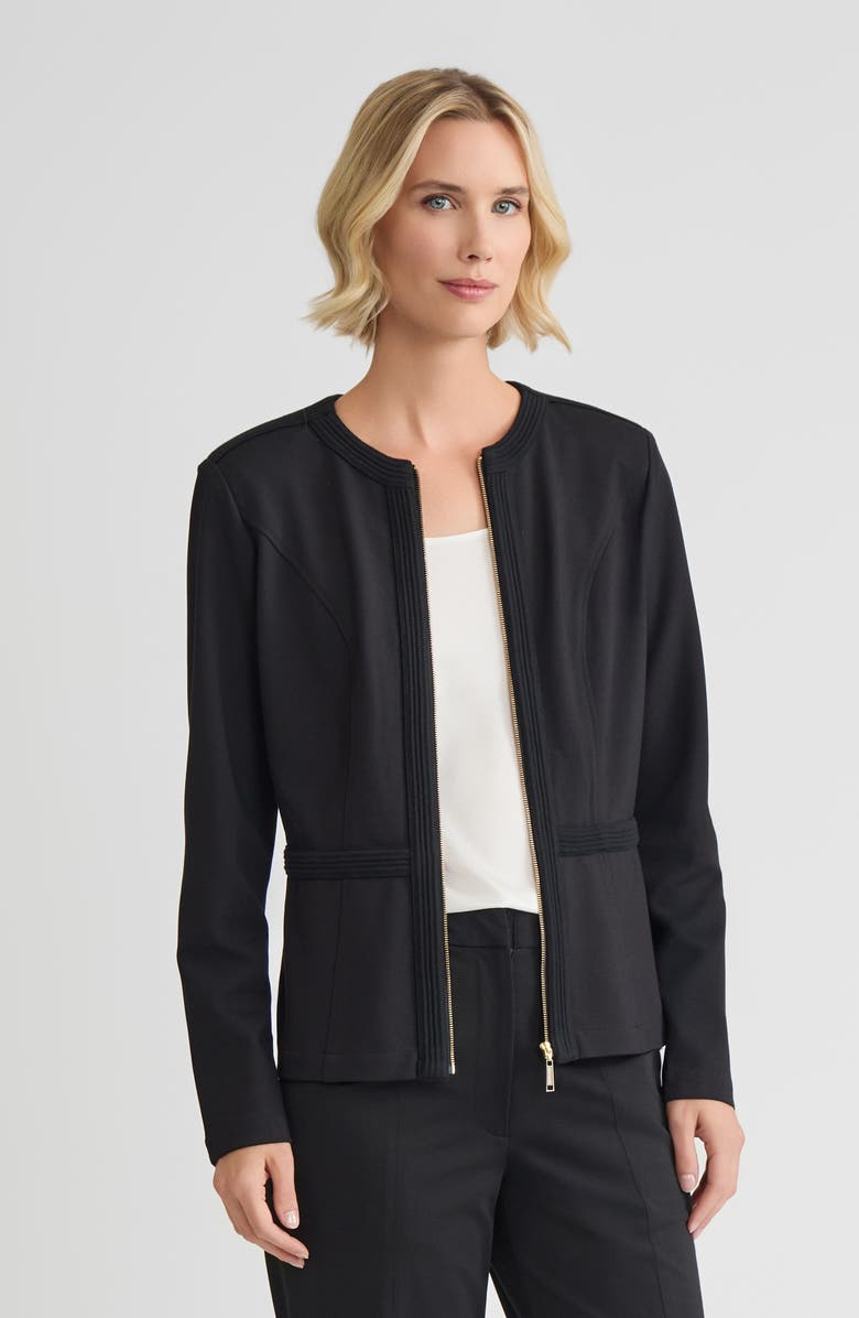 Misook Heritage LuxeStretch Ponte Zip-Up Jacket, Alternate, color, Black