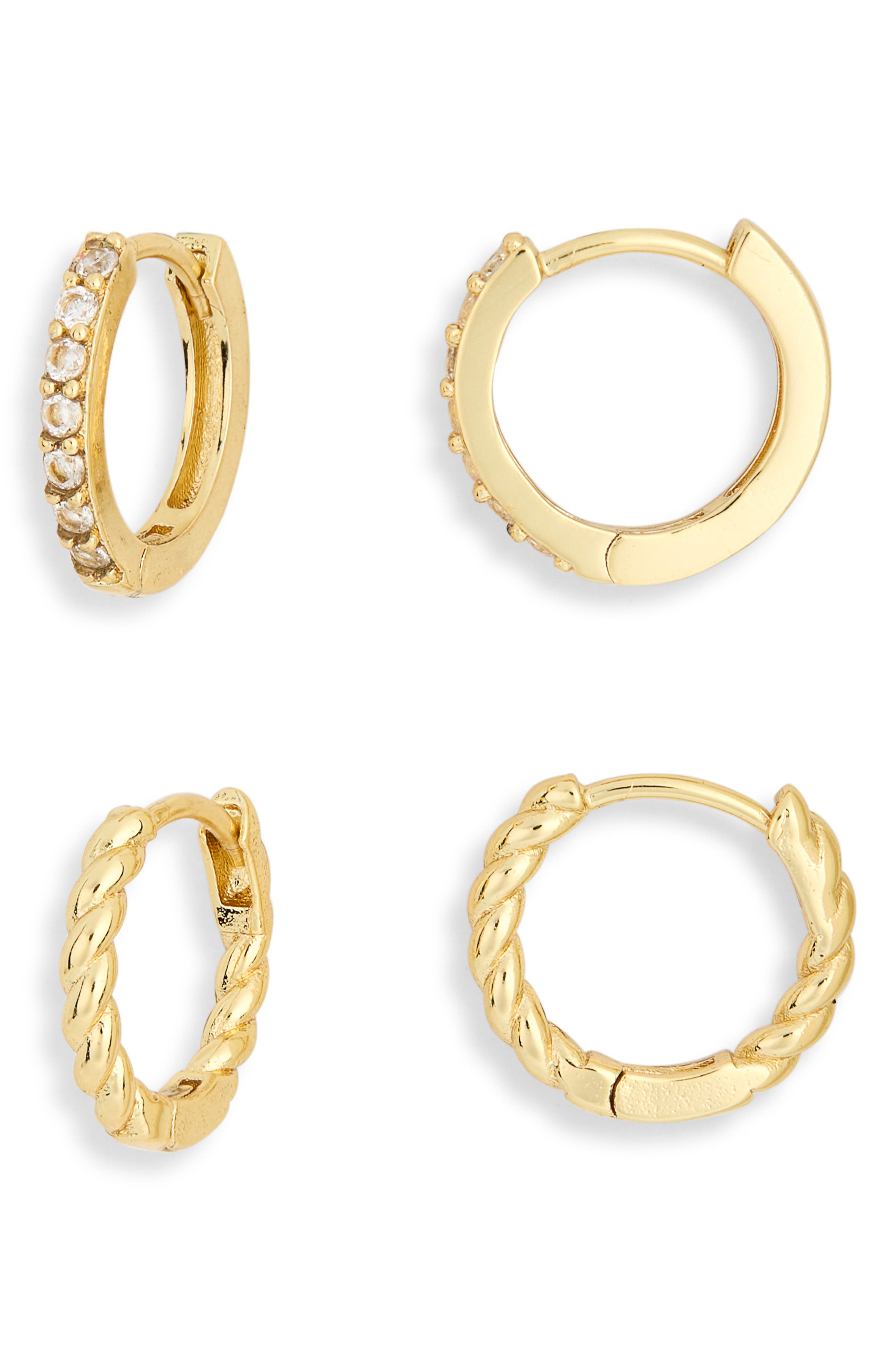 Set of 2 Cubic Zirconia & Twisted Huggie Hoop Earrings