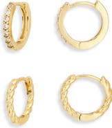 ARGENTO VIVO Set of 2 Cubic Zirconia & Twisted Huggie Hoop Earrings
