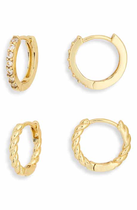Set of 2 Cubic Zirconia & Twisted Huggie Hoop Earrings