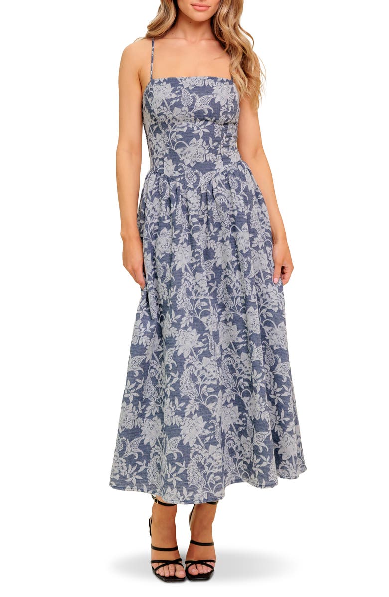 FLYING TOMATO Jacquard Midi Dress, Main, color, Denim Blue