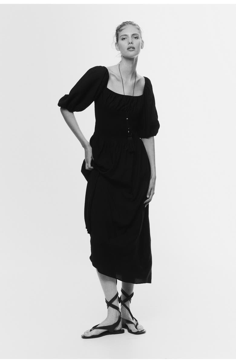 H&M Smocked-waist Dress, Alternate, color, Black