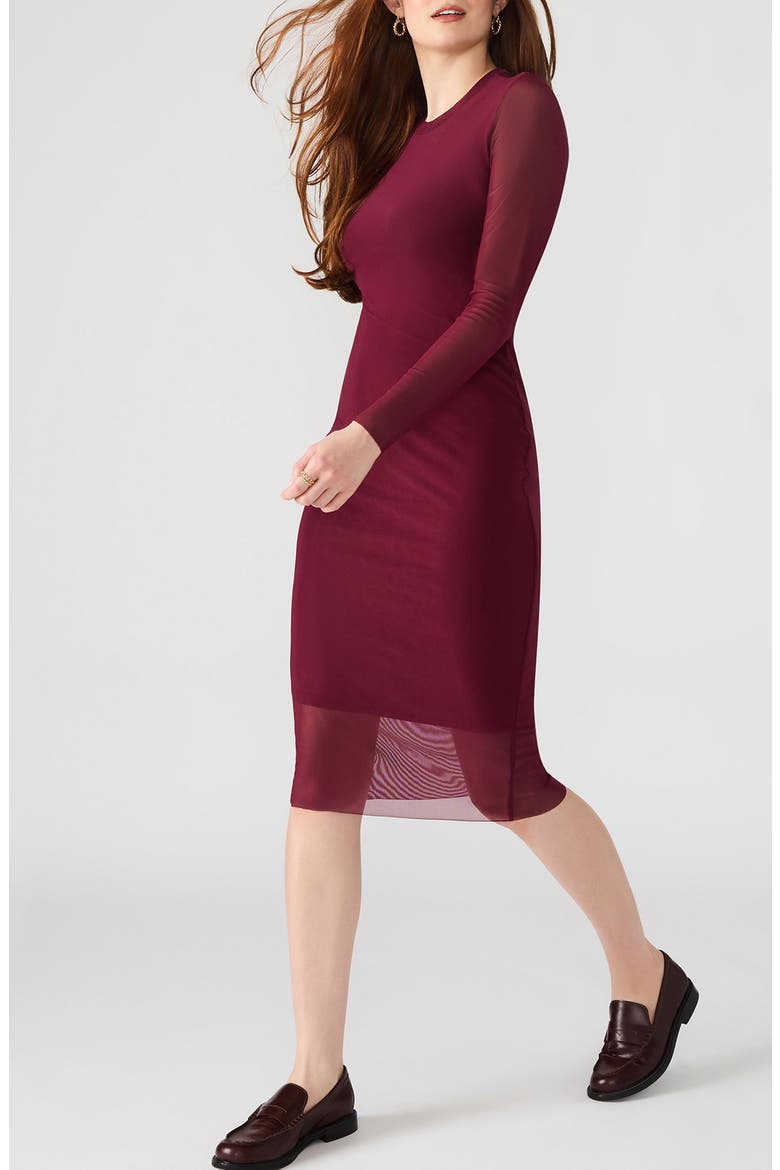 Hailee Long Sleeve Mesh Body-Con Dress, Alternate, color, WINE