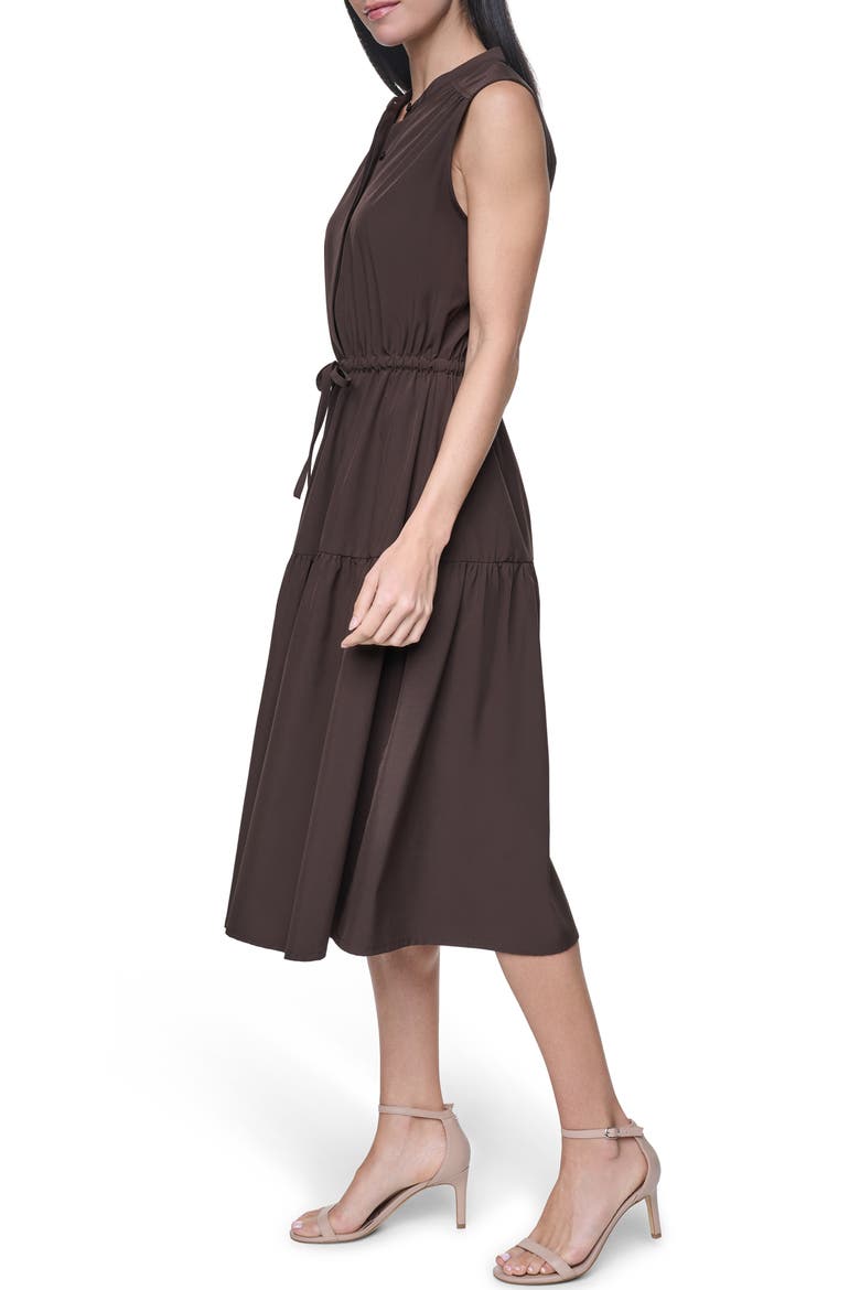 Tiered Midi Dress with Tie Belt, Alternate, color, COFFEE BEA