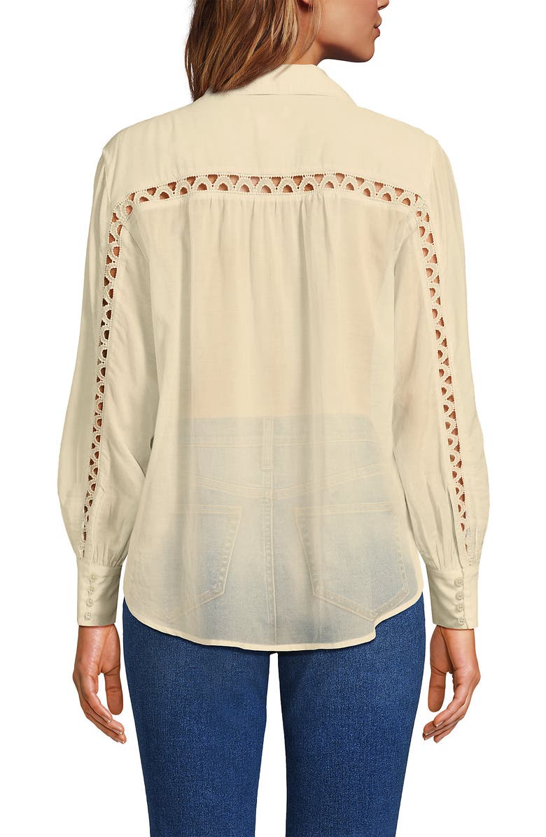 Lands' End Voile Shirred Trim Insert Shirt, Alternate, color, 