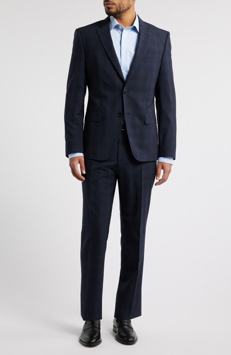 BOSS Huge Slim Fit Navy Check Stretch Wool Suit, Main, color, 