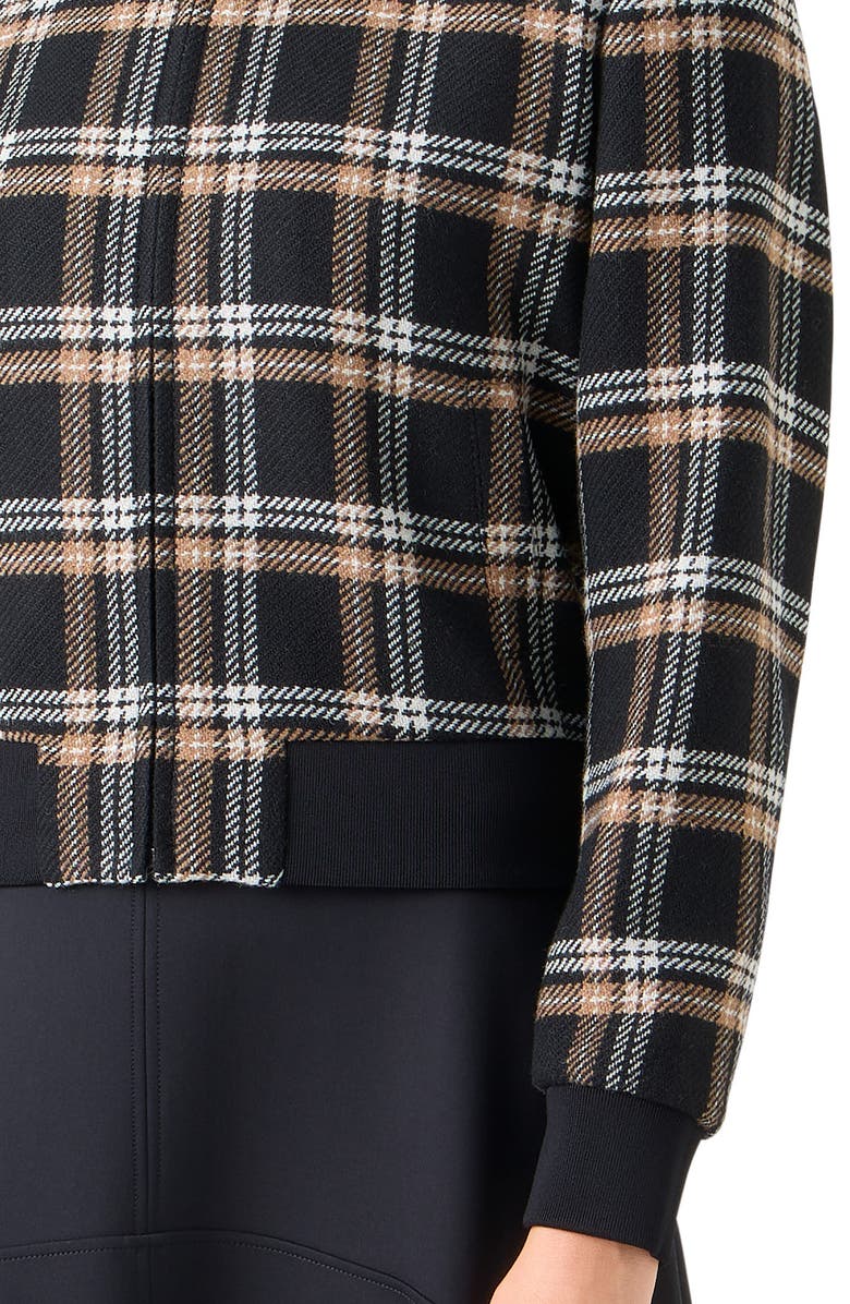 Akris punto Plaid Tricotine Tweed Bomber Jacket, Alternate, color, Black-Camel-Cream