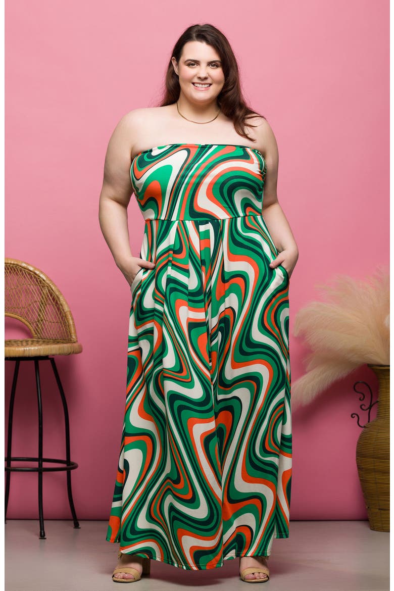 Print Strapless Maxi Dress, Alternate, color, GREEN MULTI