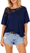 BLUEGREY Asymmetrical Lace Drop Shoulder T-Shirt