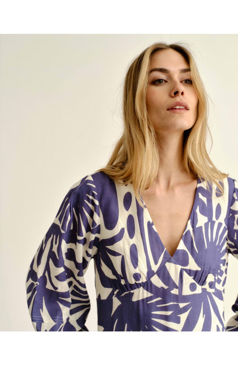 Cartolina Dover Midi Linen Dress, Alternate, color, Coastal Indigo