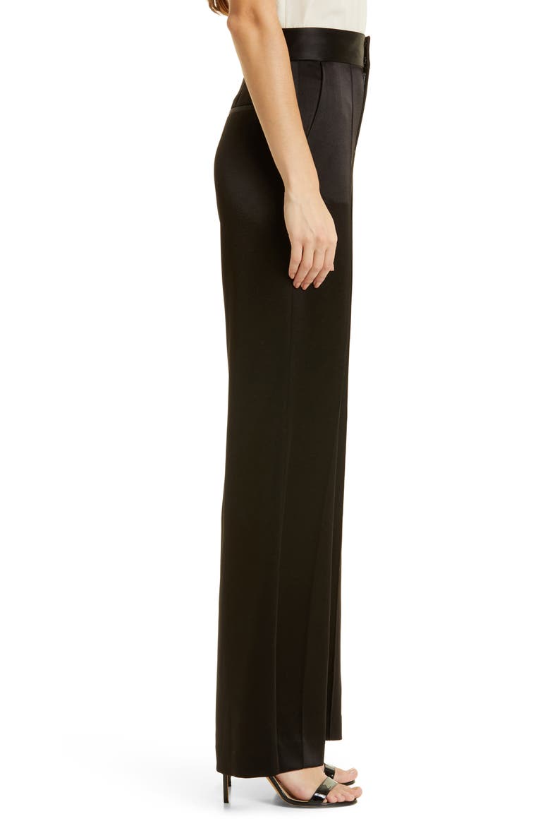 Dylan Wide Leg Satin Trousers, Alternate, color, BLACK