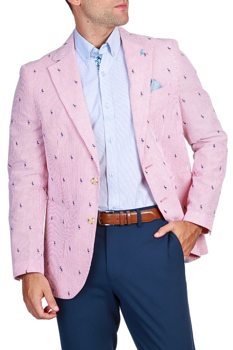 Pinstripe Seersucker Sport Coat, Alternate, color, RED