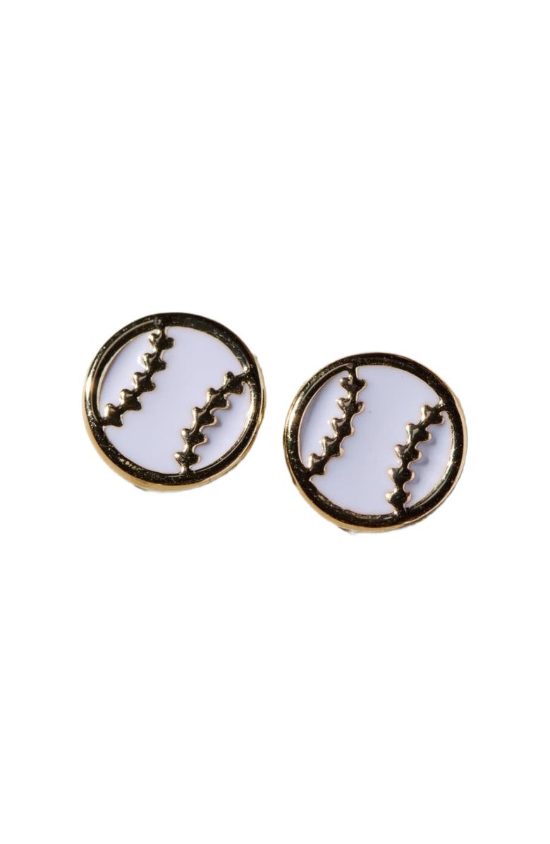 Nickel & Suede Baseball Stud Earrings, Main, color, Gold / White