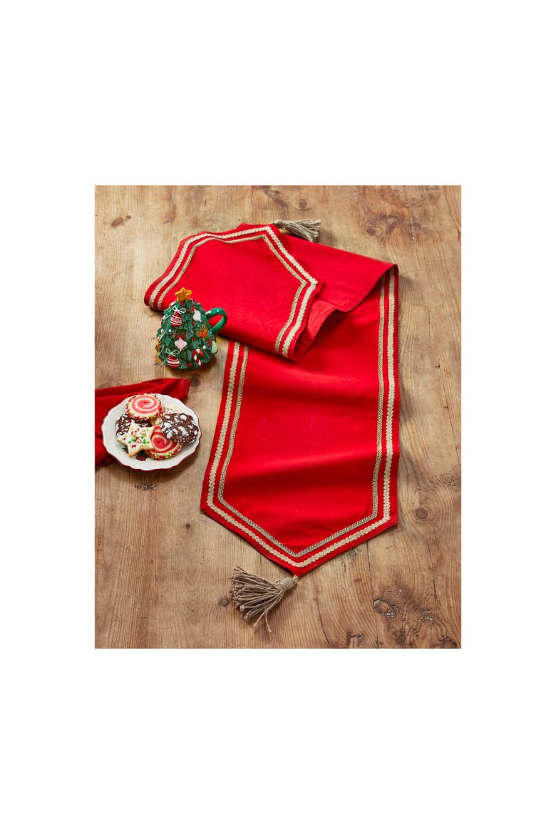 Spring Red Cotton Tassel Table Runner for Dining Decor, Alternate, color, Red