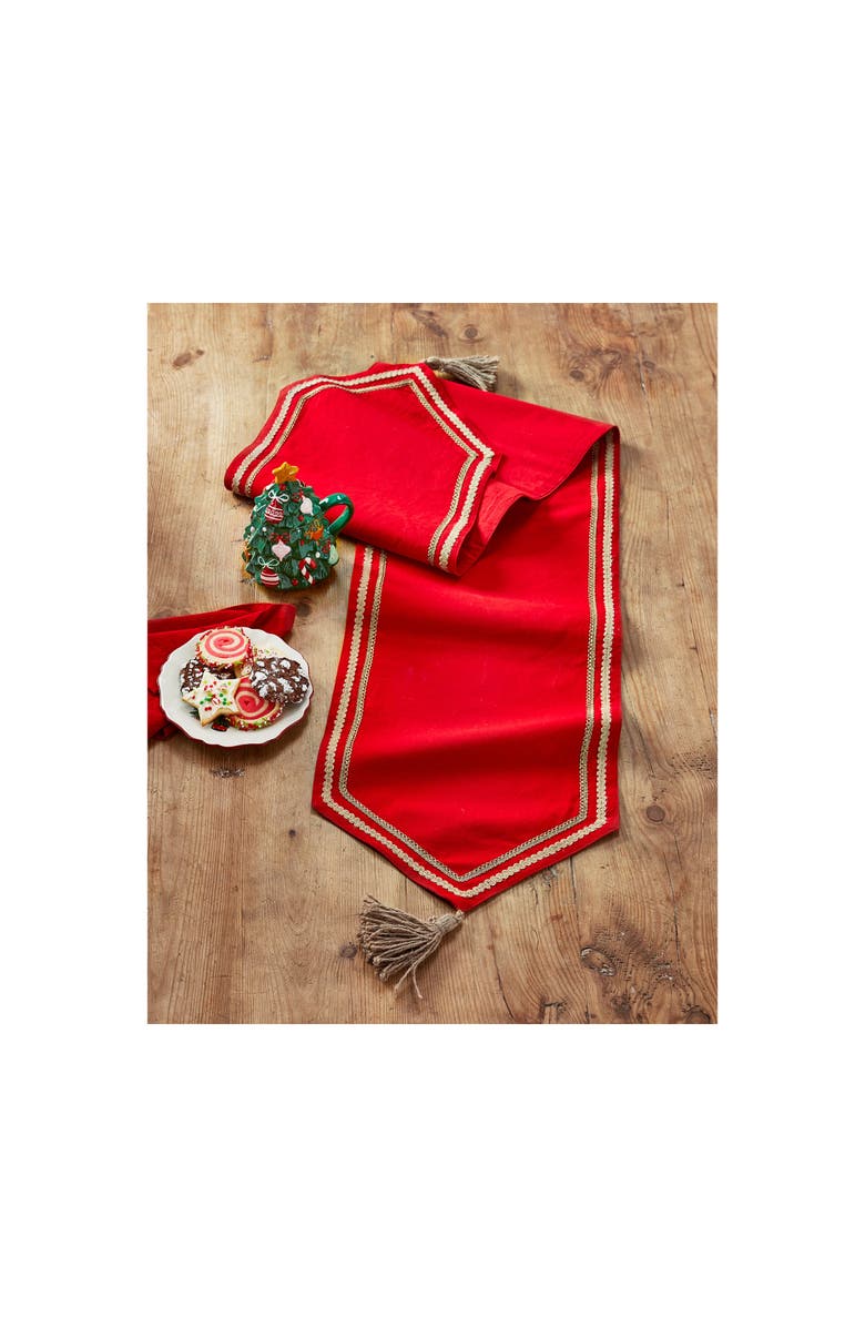 tag Spring Red Cotton Tassel Table Runner for Dining Decor, Alternate, color, Red