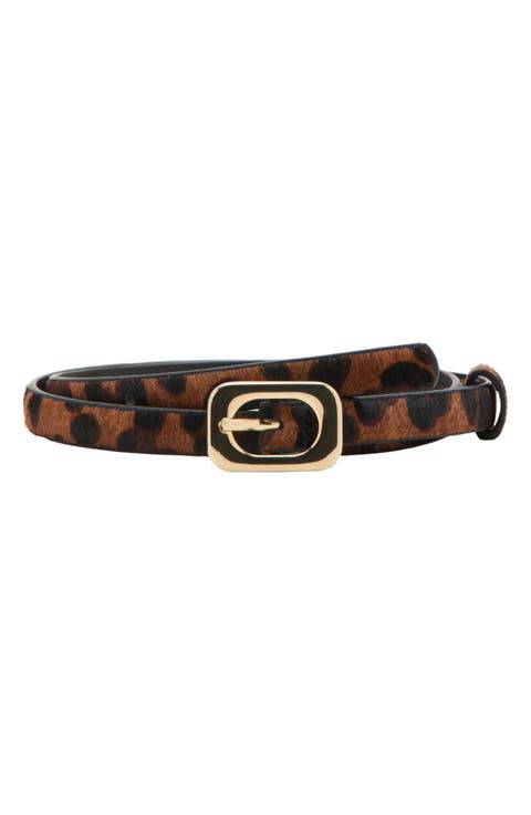 Skinny Leopard Print Genuine Calf Hair Belt