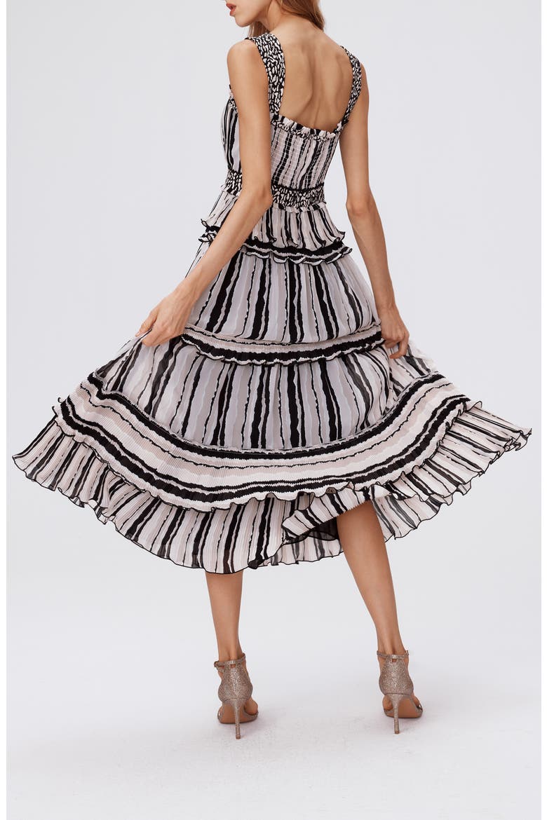 Cato Tiered Ruffle Midi Dress, Alternate, color, TORN FLAG BLK